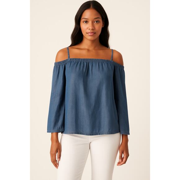 Cloth & Stone SZ M 100% Viscose Blue Chambray Off-Shoulder Top - Picture 1 of 7